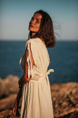 Helen Organic Cotton Goddess Side Slit Dress – Feminine Elegance and Comfort