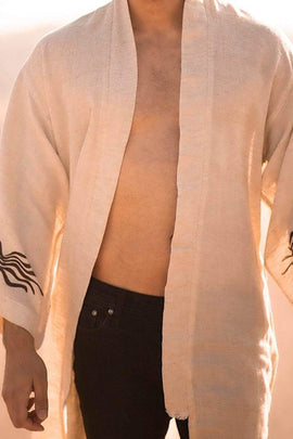 Fire God Linen Kimono – Handcrafted Elegance in Natural Linen