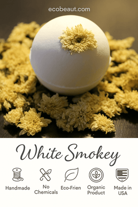 Close-up of White Smokey eco-friendly handmade product on a neutral background – Organic, No Chemicals, Made in USA – ecobeaut.com