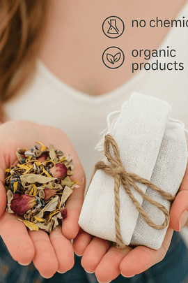 Close-up of organic smudge kit with white sage, frankincense, dried herbs, and selenite wand – eco-friendly ritual set from ecobeaut.com