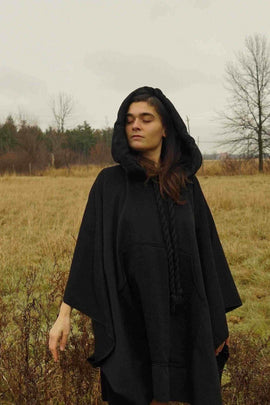 Cotton Hooded Black Cape – Versatile and Cozy Outerwear