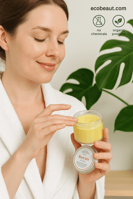 Fair-skinned woman applying Miracle Balm to her hand – natural herbal balm for joint and muscle relief, organic and chemical-free, ecobeaut.com