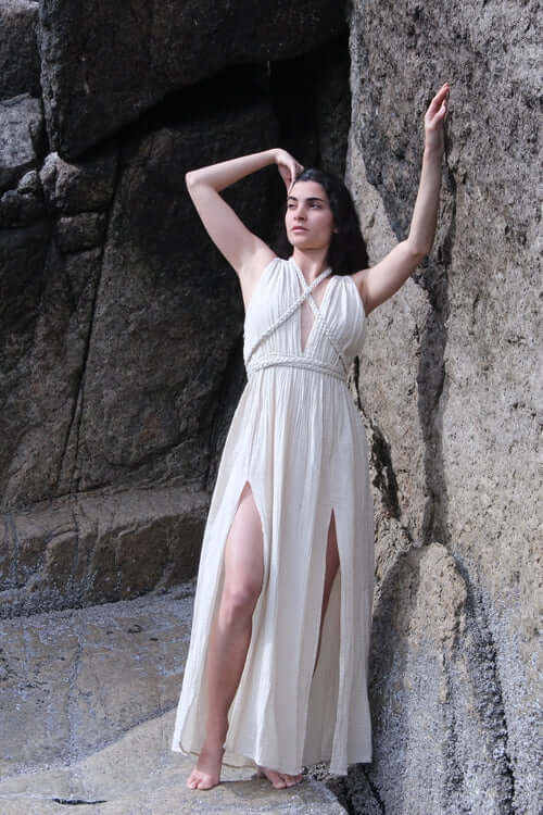 Beige Cotton Breathable Summer Maxi Dress – Organic Elegance for Special Occasions