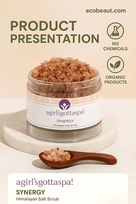 Synergy Himalayan Salt Body Scrub – Detoxify, Exfoliate & Hydrate Naturally in a clear jar with salt crystals.