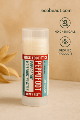 PEPPOFOOT Moisturizing Stick – natural foot care stick made with organic ingredients, displayed on a clean beige background, ecobeaut.com