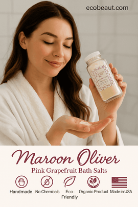 Young woman enjoying Maroon Oliver Pink Grapefruit Bath Salts – relaxing organic soak, handmade and eco-friendly