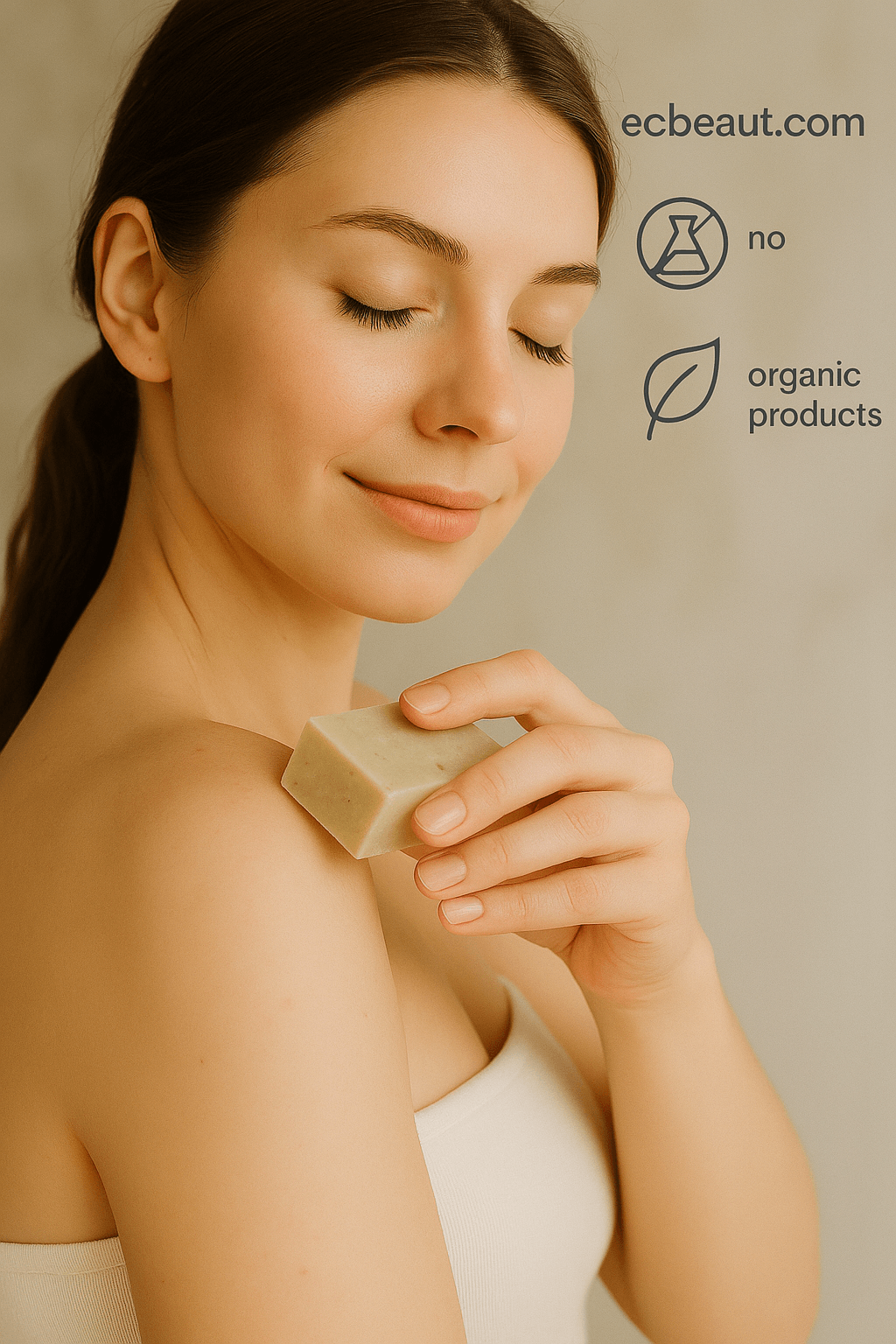 aucasian woman with fair skin applying handmade oatmeal and honey soap to her face – gentle organic skincare – ecobeaut.com, no chemicals, organic products