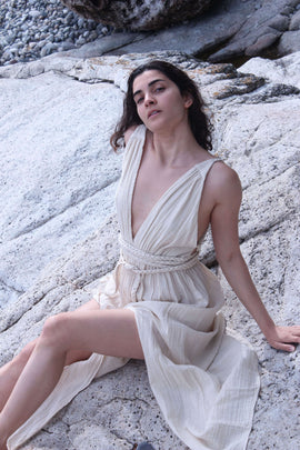 Beige Cotton Breathable Summer Maxi Dress – Organic Elegance for Special Occasions