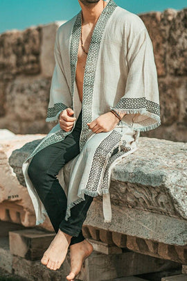Ancient Sun God Cloak Kaftan – Handcrafted Linen Kimono for Timeless Elegance