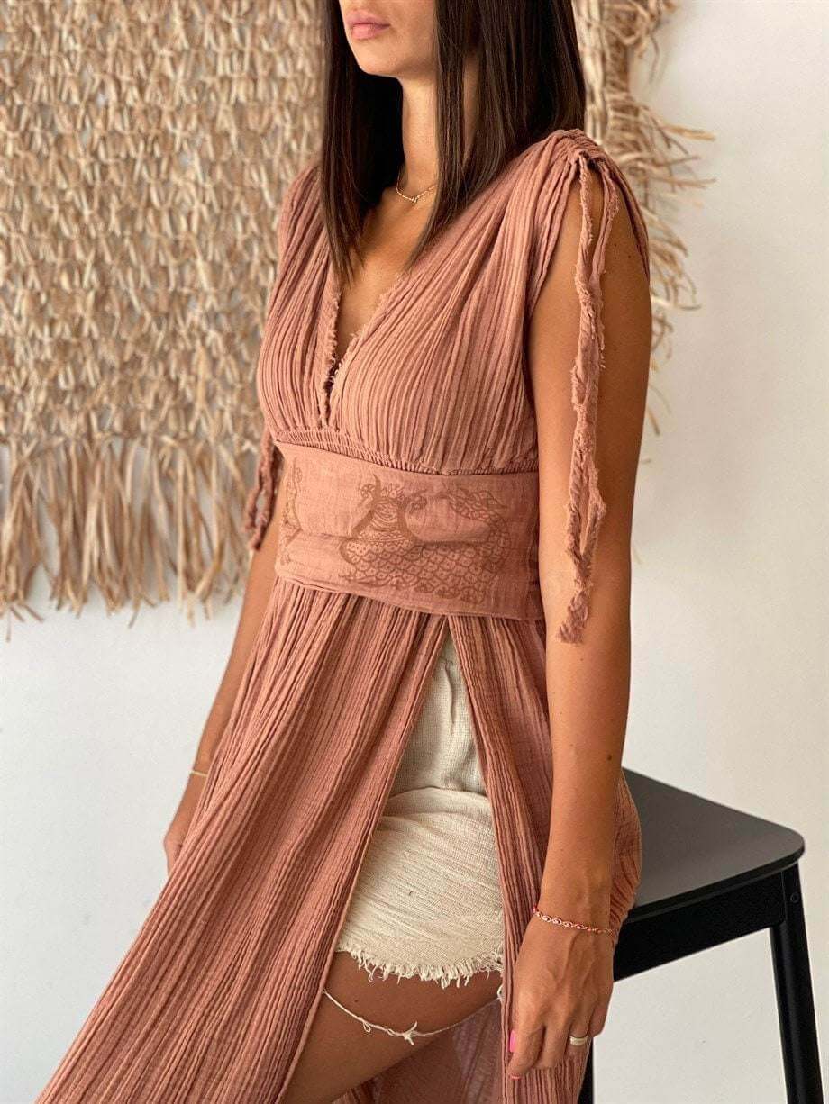 Helen Organic Cotton Goddess Side Slit Dress – Feminine Elegance and Comfort
