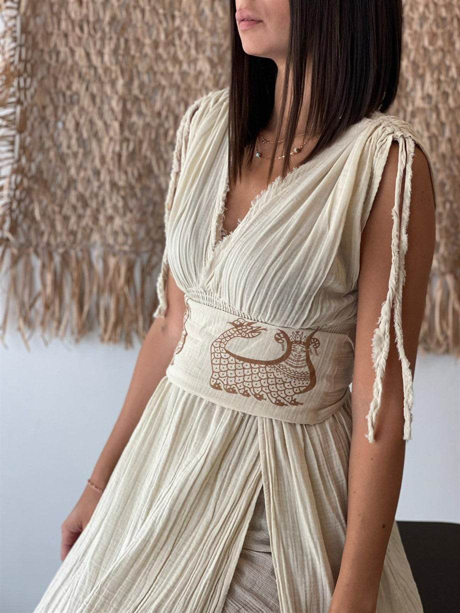 Helen Organic Cotton Goddess Side Slit Dress – Feminine Elegance and Comfort