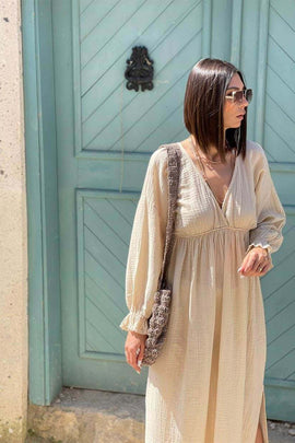 Organic Cotton Long Sleeve Summer Dress – Elegant, Breathable & Timeless