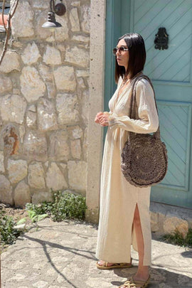 Organic Cotton Long Sleeve Summer Dress – Elegant, Breathable & Timeless