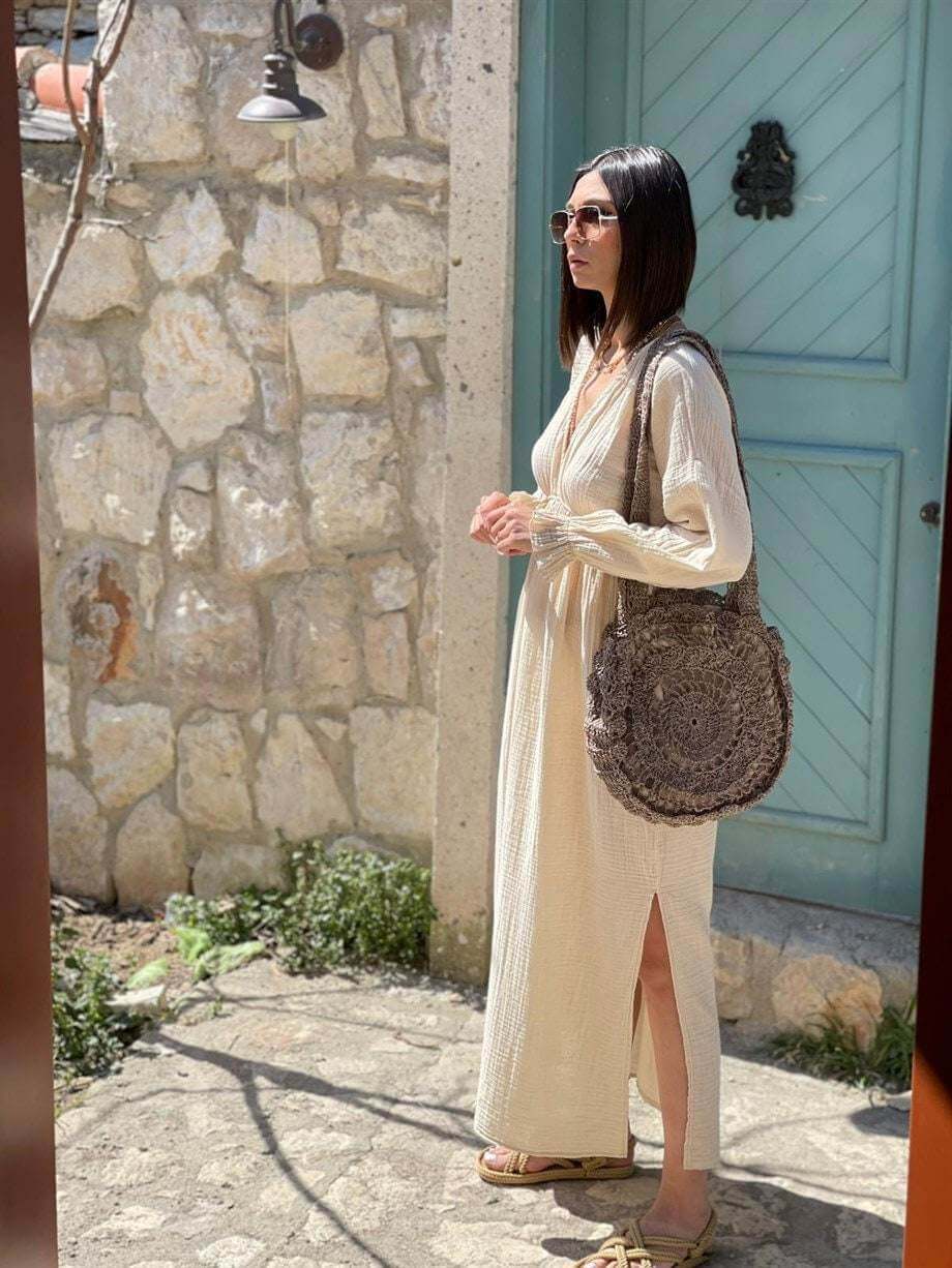 Organic Cotton Long Sleeve Summer Dress – Elegant, Breathable & Timeless