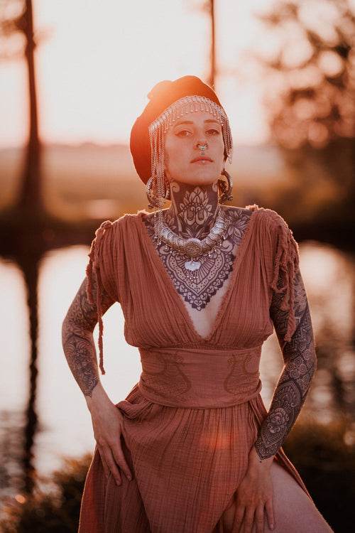 Helen Organic Cotton Goddess Side Slit Dress – Feminine Elegance and Comfort