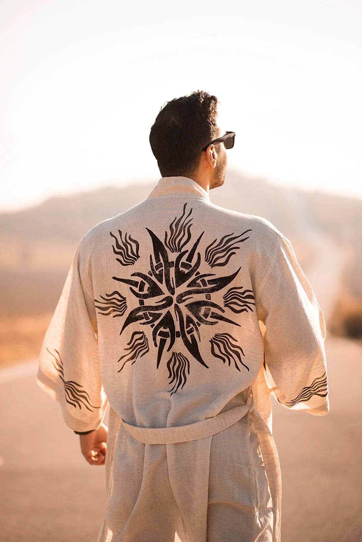 Fire God Linen Kimono – Handcrafted Elegance in Natural Linen