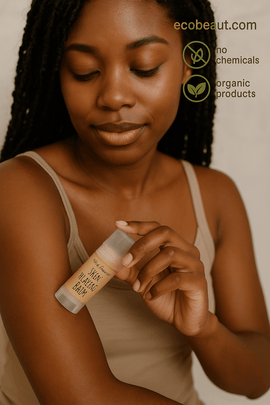 African American woman applying Wild Botanicals Skin Healing Balm to her elbow – organic, chemical-free skincare product from ecobeaut.com