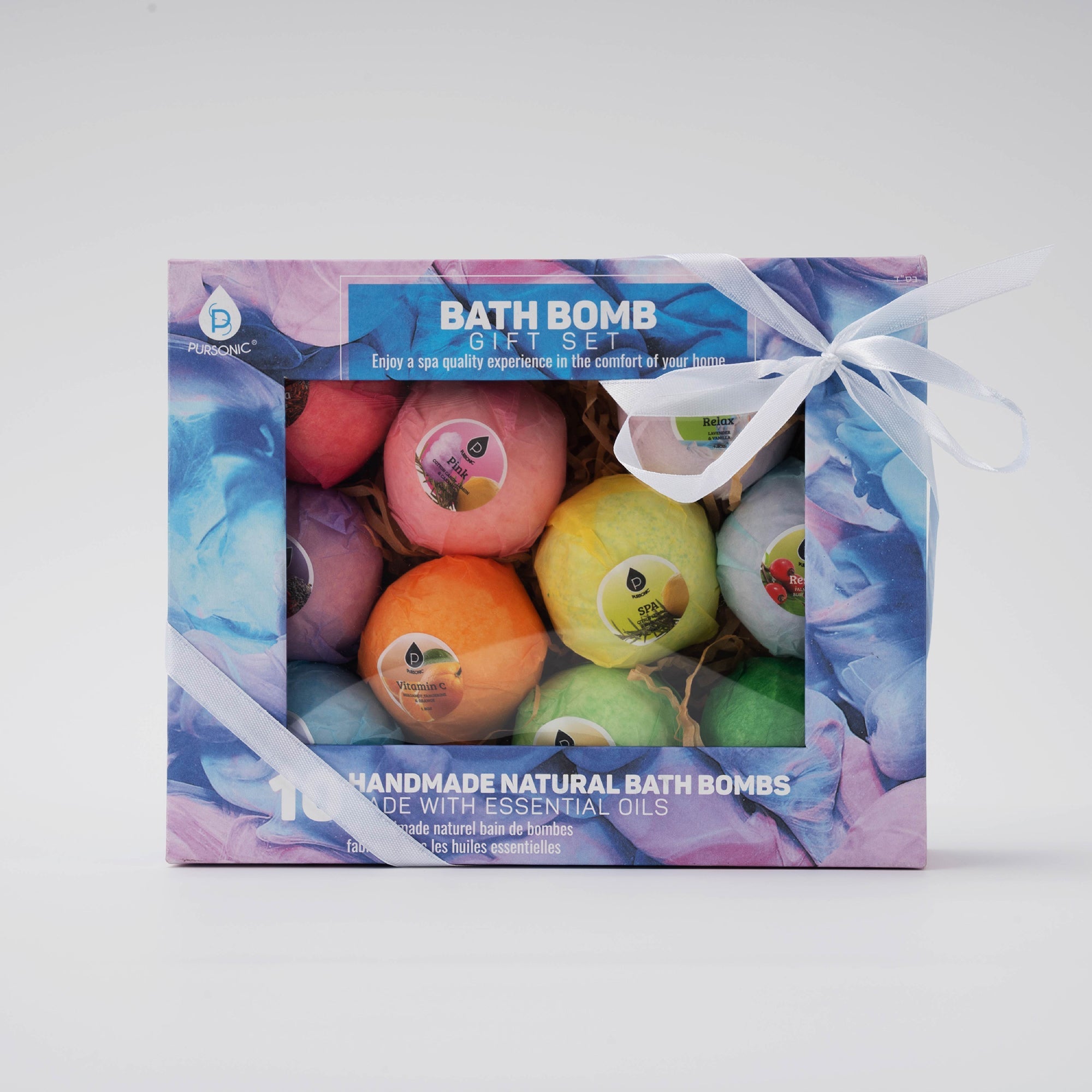 10-Piece Natural Bath Bomb Gift Set – Handmade Aromatherapy Bath Bombs with Essential Oils, 4.1 oz Each