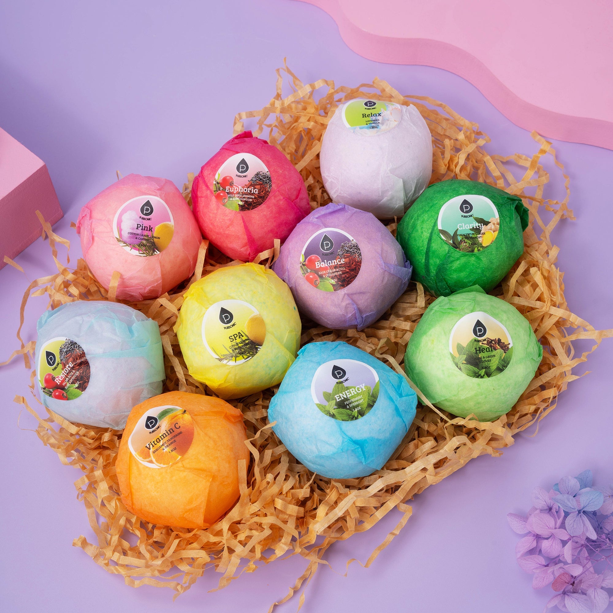 10-Piece Natural Bath Bomb Gift Set – Handmade Aromatherapy Bath Bombs with Essential Oils, 4.1 oz Each