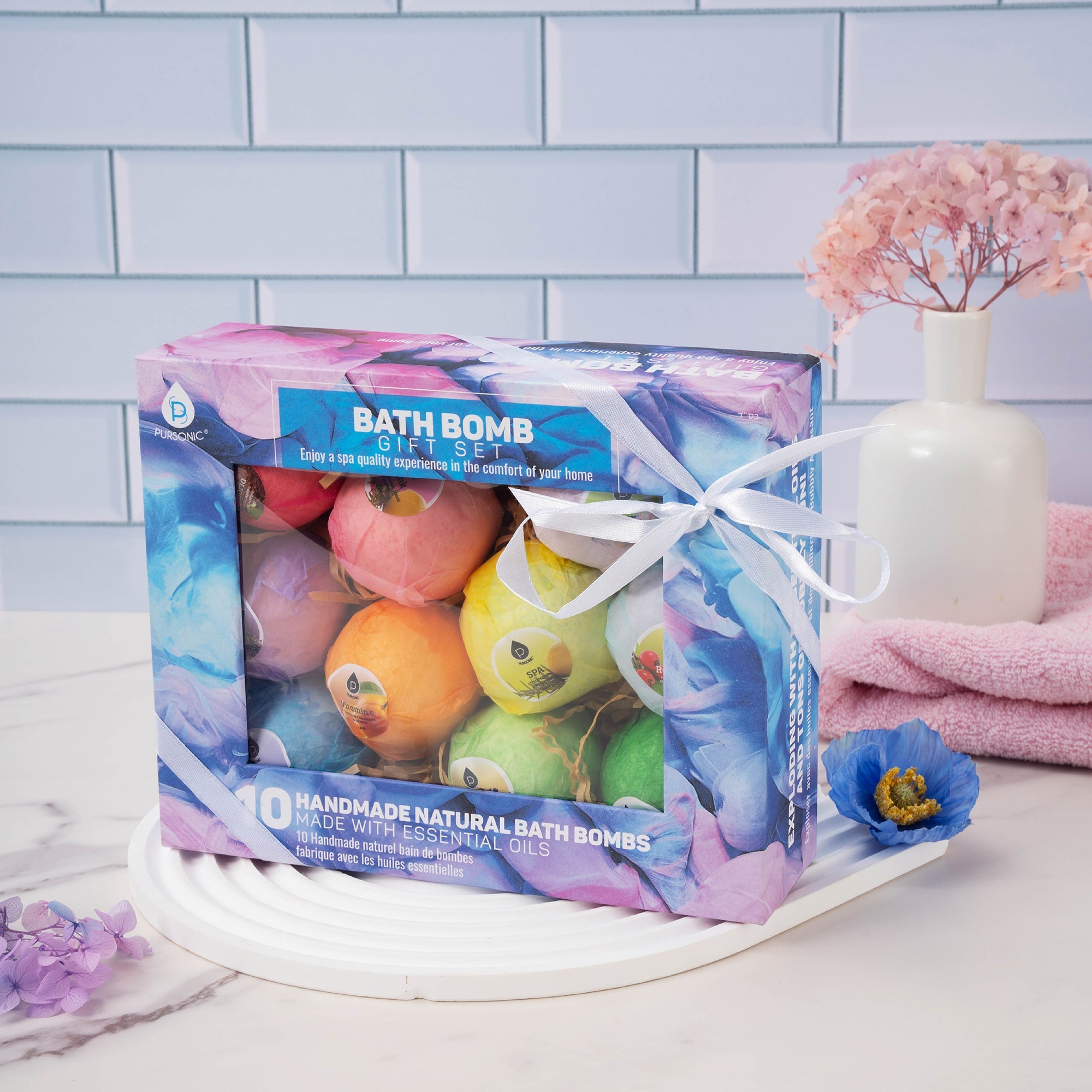 10-Piece Natural Bath Bomb Gift Set – Handmade Aromatherapy Bath Bombs with Essential Oils, 4.1 oz Each