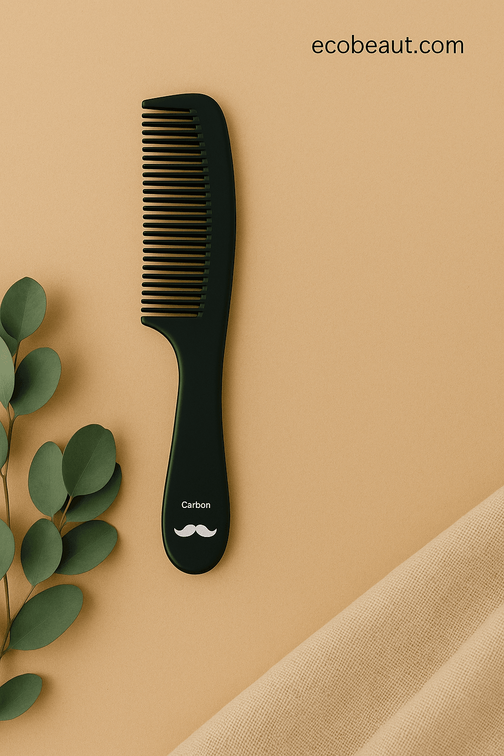"Black carbon comb with eco-friendly minimalist packaging design from ecobeaut.com"
