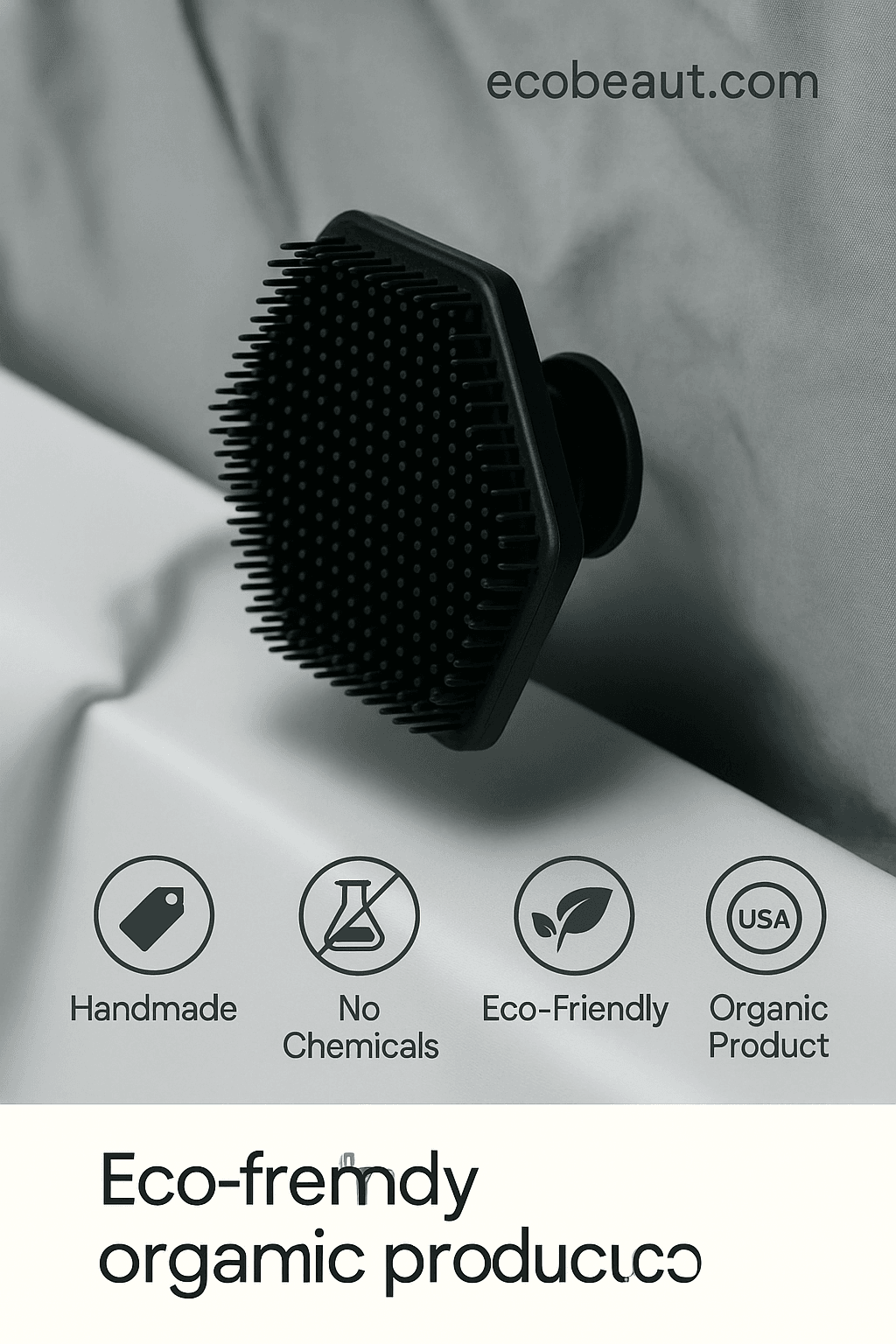 Black silicone face scrubber on bathtub edge — Handmade, No Chemicals, Eco-Friendly, Organic Product, Made in USA, ecobeaut.com