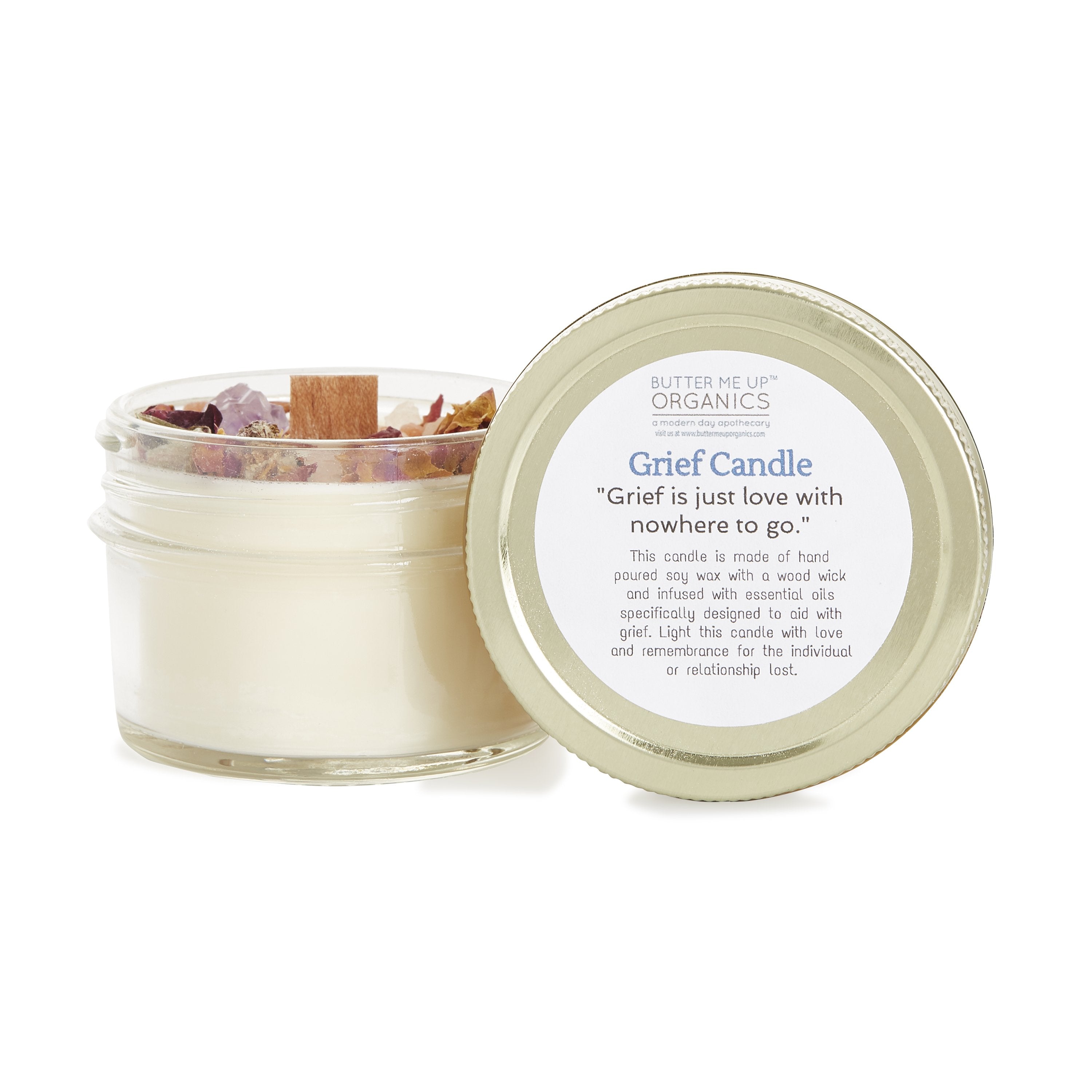 Grief candle with lid on a white background