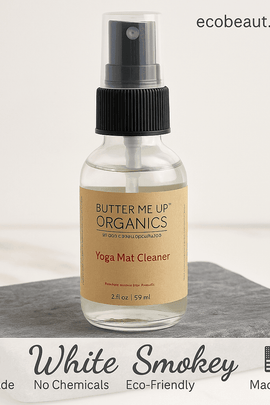 Close-up of Butter Me Up Organics Yoga Mat Cleaner – Eco-Friendly, Handmade Spray with No Chemicals, Organic Product Made in USA – ecobeaut.com