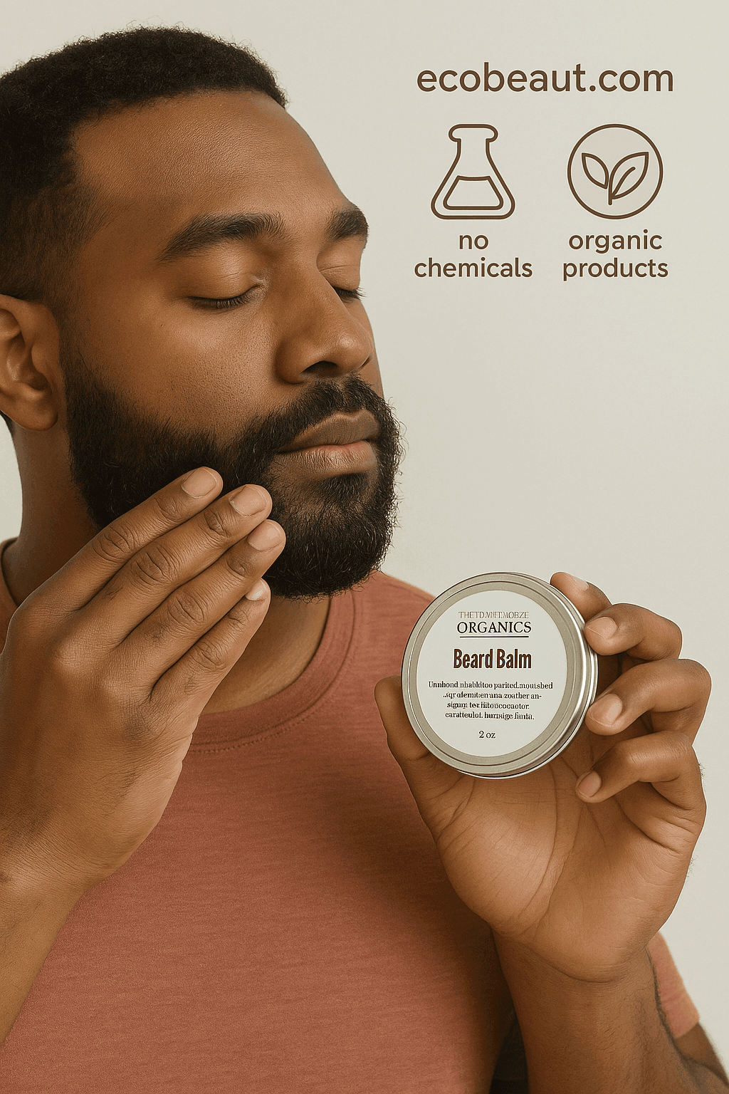 Close-up of Elephant Rose Organics Beard Balm tin with creamy yellow texture and eco-labels – organic beard conditioner from ecobeaut.com.