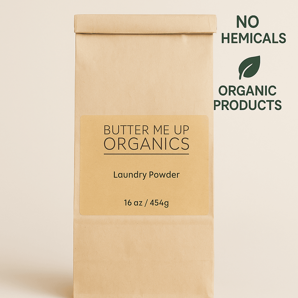 Close-up of kraft paper bag labeled organic dishwasher soap – natural, no chemicals, eco-friendly formula – ecobeaut.com