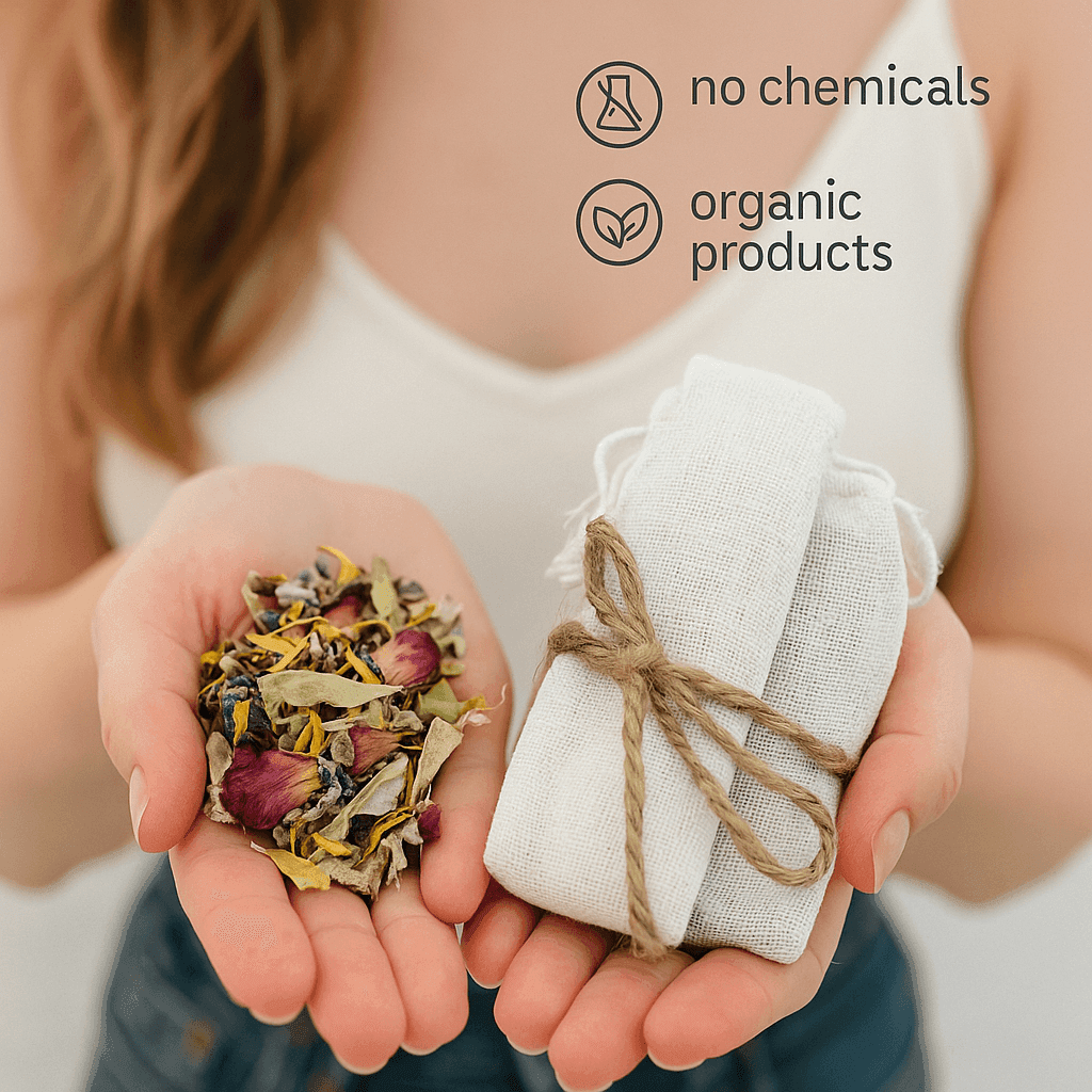 Close-up of organic smudge kit with white sage, frankincense, dried herbs, and selenite wand – eco-friendly ritual set from ecobeaut.com