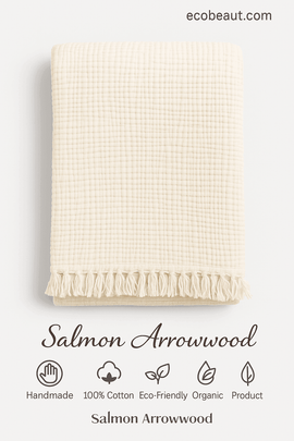 Close-up of textured cream organic cotton throw blanket – Salmon Arrowwood eco-friendly and handmade textile product