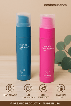 Eco-friendly fluoride toothpaste set in mint and watermelon flavors, handmade and chemical-free, organic and made in USA – ecobeaut.com