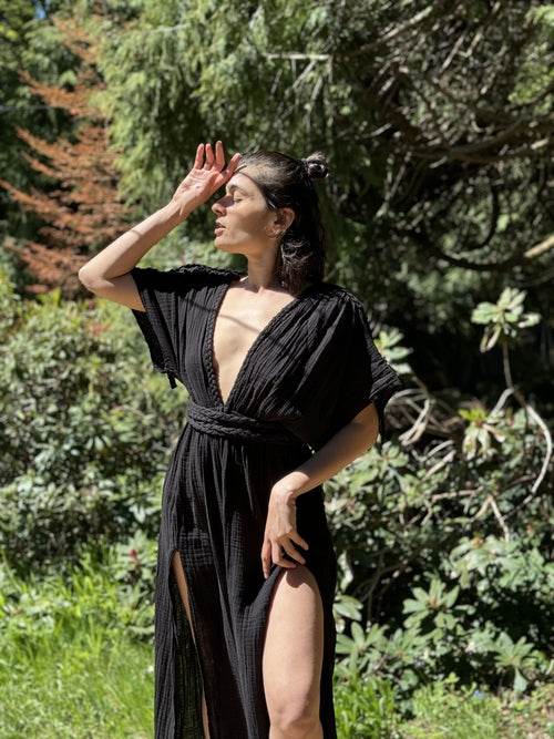 Boho Cotton Slit Summer Maxi Dress – Organic Cotton Goddess Style