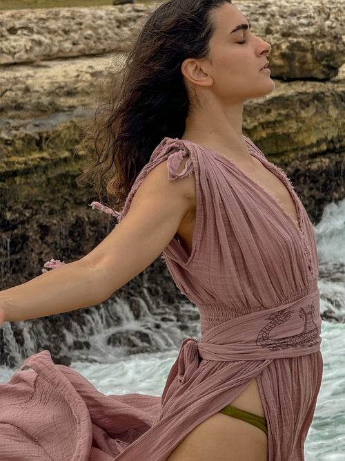 Helen Organic Cotton Goddess Side Slit Dress – Feminine Elegance and Comfort