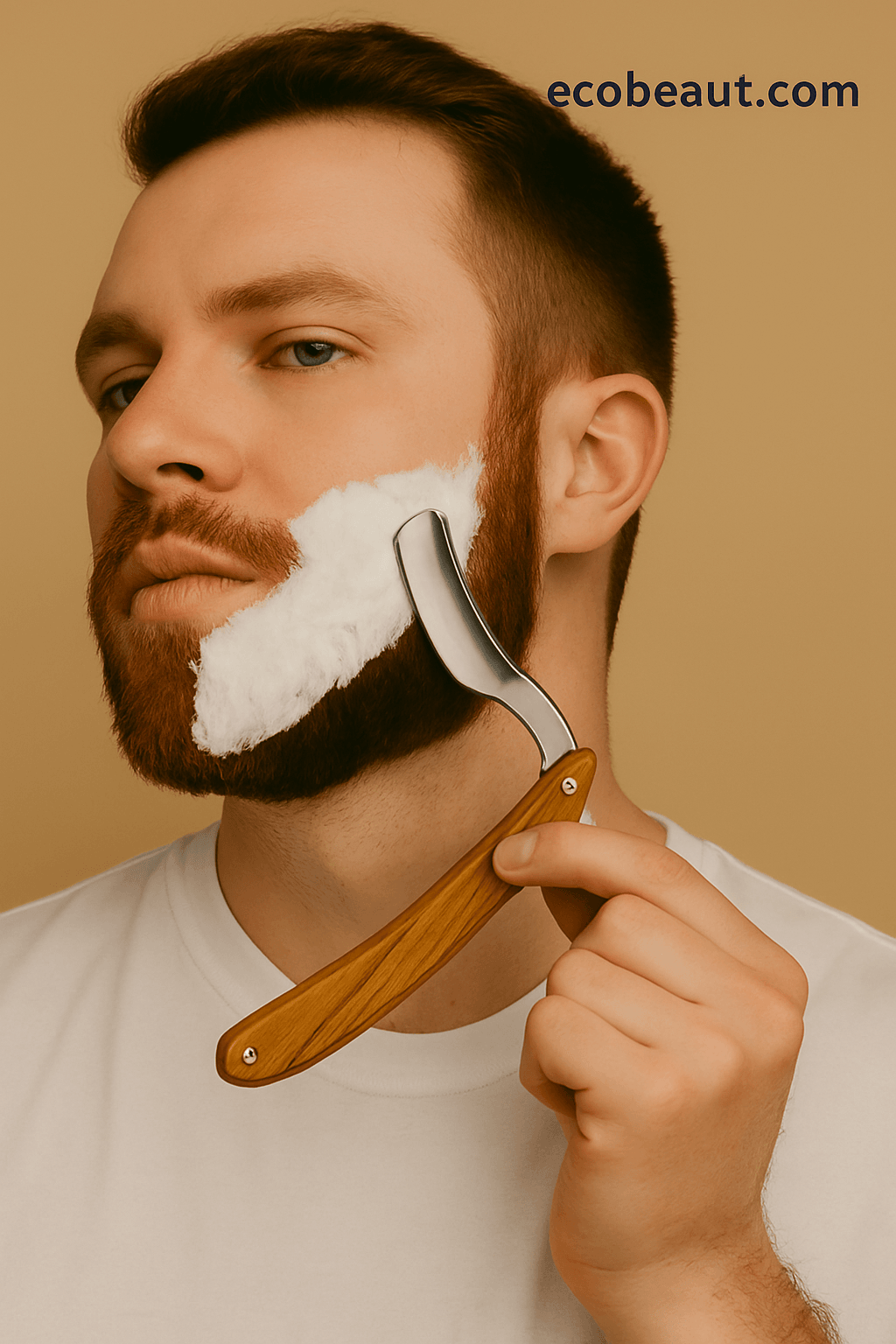 Light-skinned man using a curved straight razor on his face – ecobeaut.com
