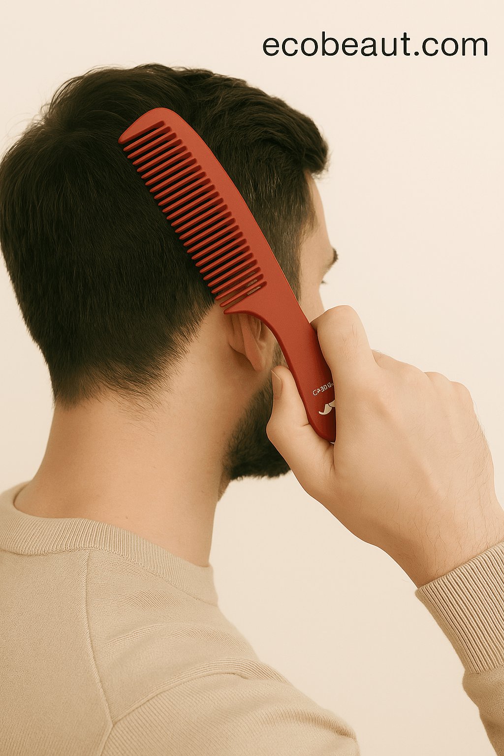 Man using red carbon comb for natural grooming – ecobeaut.com
