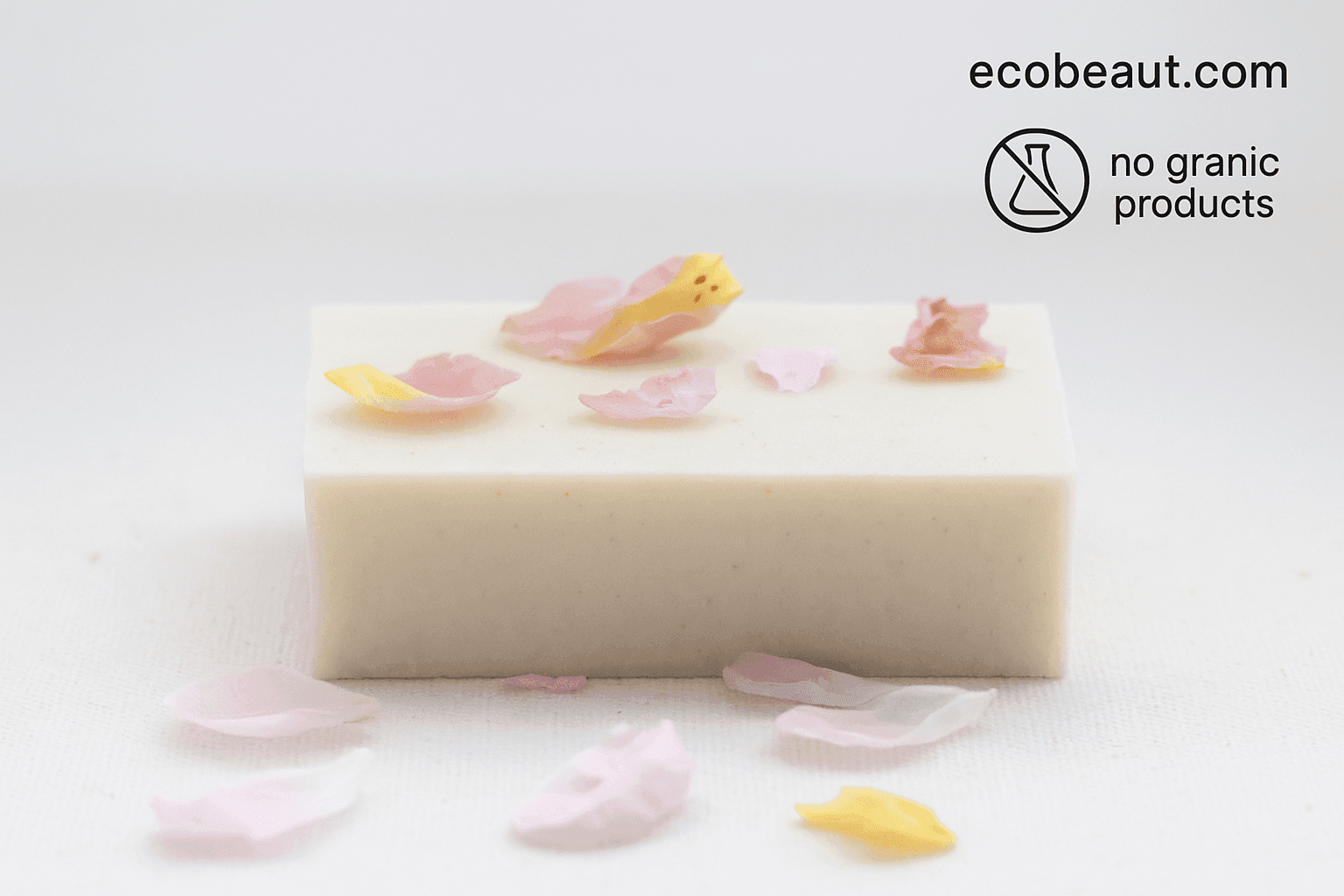 Natural handcrafted soap bar with dried flower petals on top, ideal for sensitive skin – eco-friendly product with no chemicals, organic ingredients – ecobeaut.com