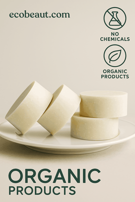 Organic handmade soap bars on a white plate – no chemicals, eco-friendly skincare from ecobeaut.com
