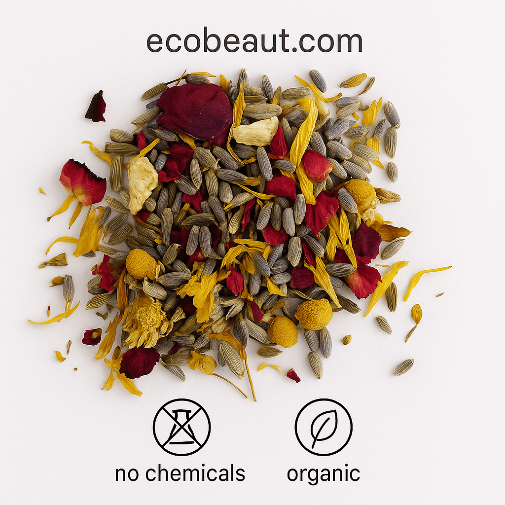 Organic sitz bath tea with lavender, calendula, rose petals, and chamomile – natural postpartum relief from ecobeaut.com