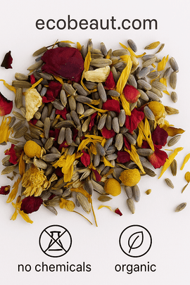 Organic sitz bath tea with lavender, calendula, rose petals, and chamomile – natural postpartum relief from ecobeaut.com