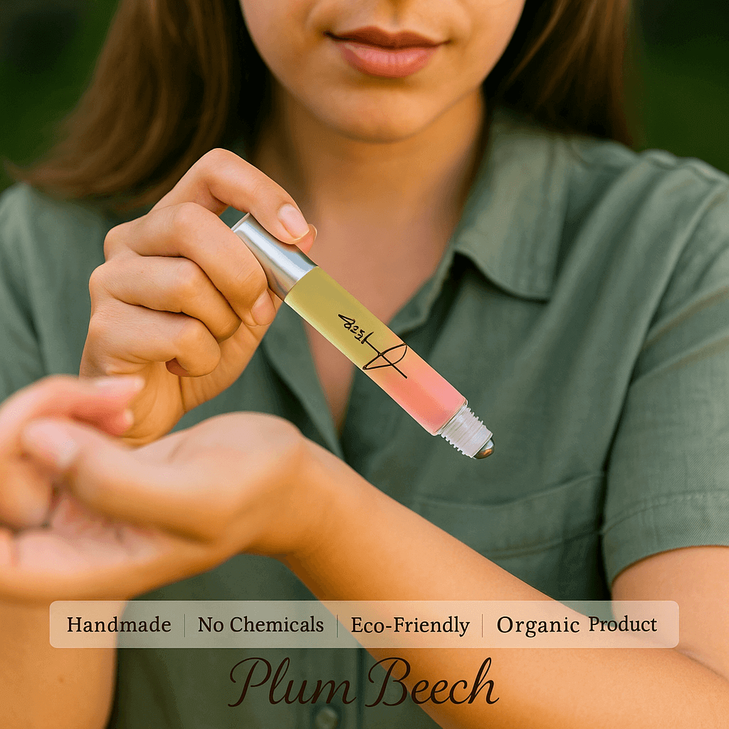 Arise Rollerball Perfume – Embrace Your Inner Light in a feminine hand, showcasing elegance and eco-friendliness.