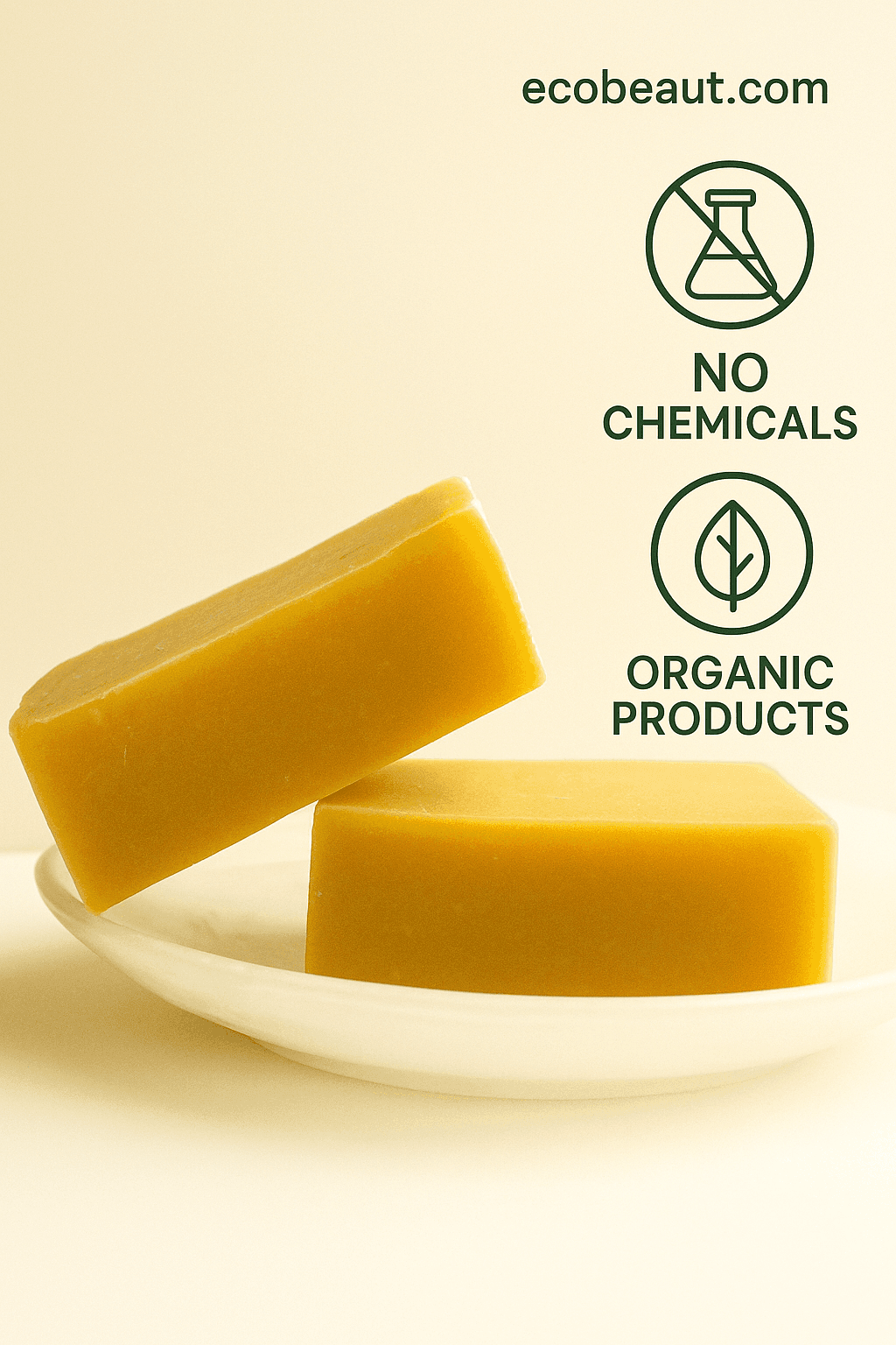 Two stacked Coconut Silk Conditioning Shampoo Bars on a clean white plate with minimalist background and eco-conscious labels – ecobeaut.com
