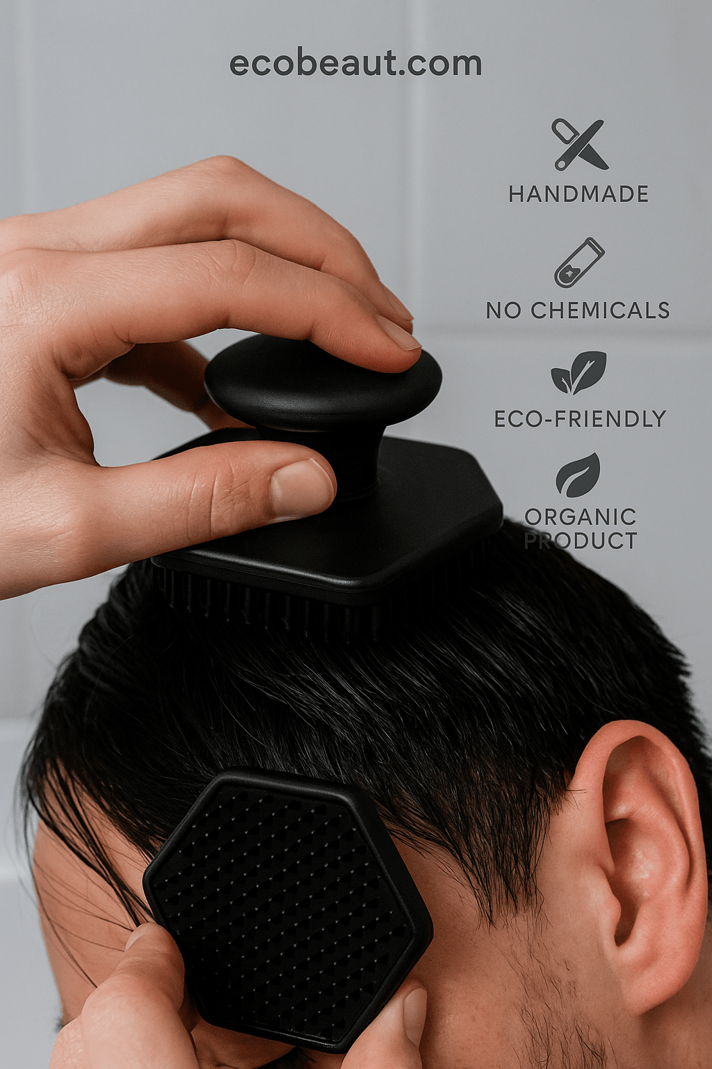 Woman using a black silicone face scrubber — Natural skincare, Handmade, No Chemicals, Organic Product, Made in USA, ecobeaut.com
