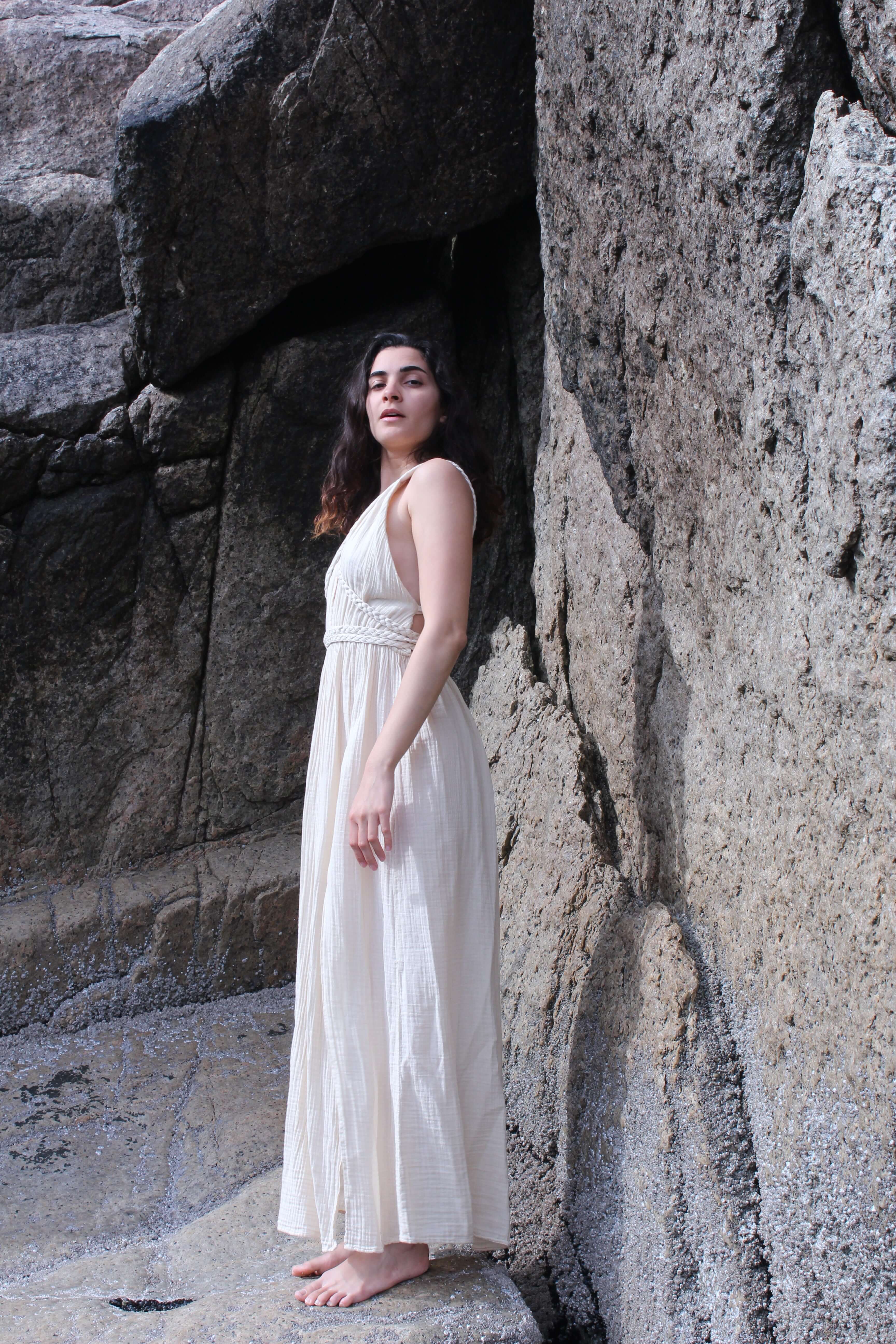 Beige Cotton Breathable Summer Maxi Dress – Organic Elegance for Special Occasions