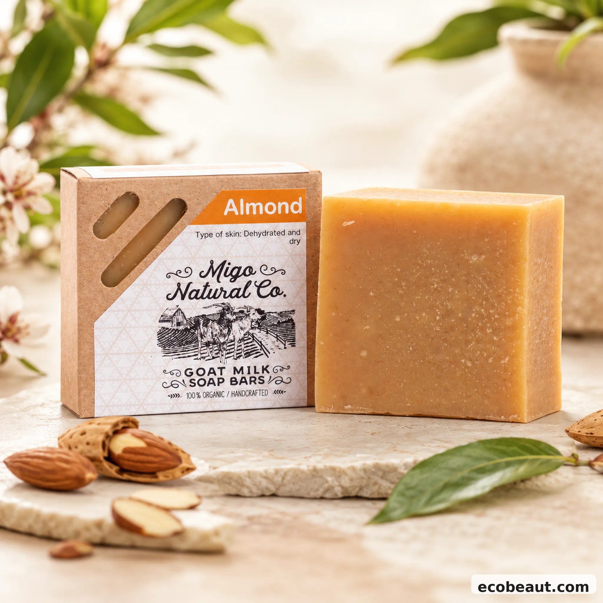 Almond Goat Milk Soap Bar – Moisturizing Face & Body Soap for Dry and Mature Skin