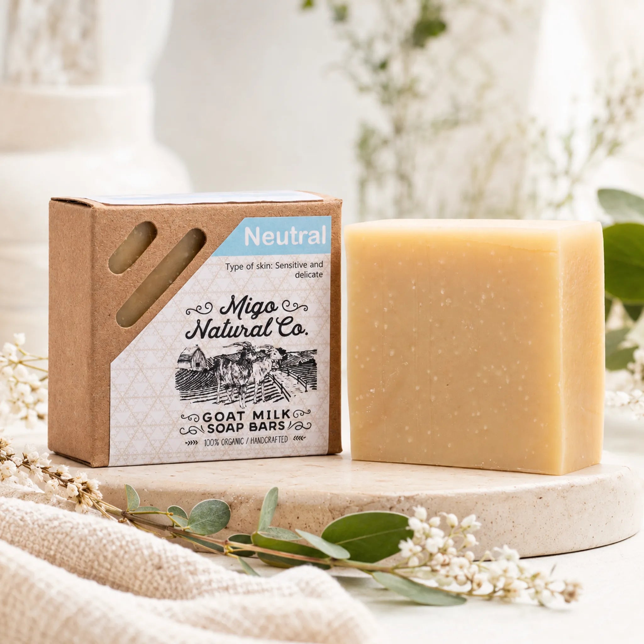 Neutral Goat Milk Soap Bar – Gentle Moisturizing Face & Body Cleanser