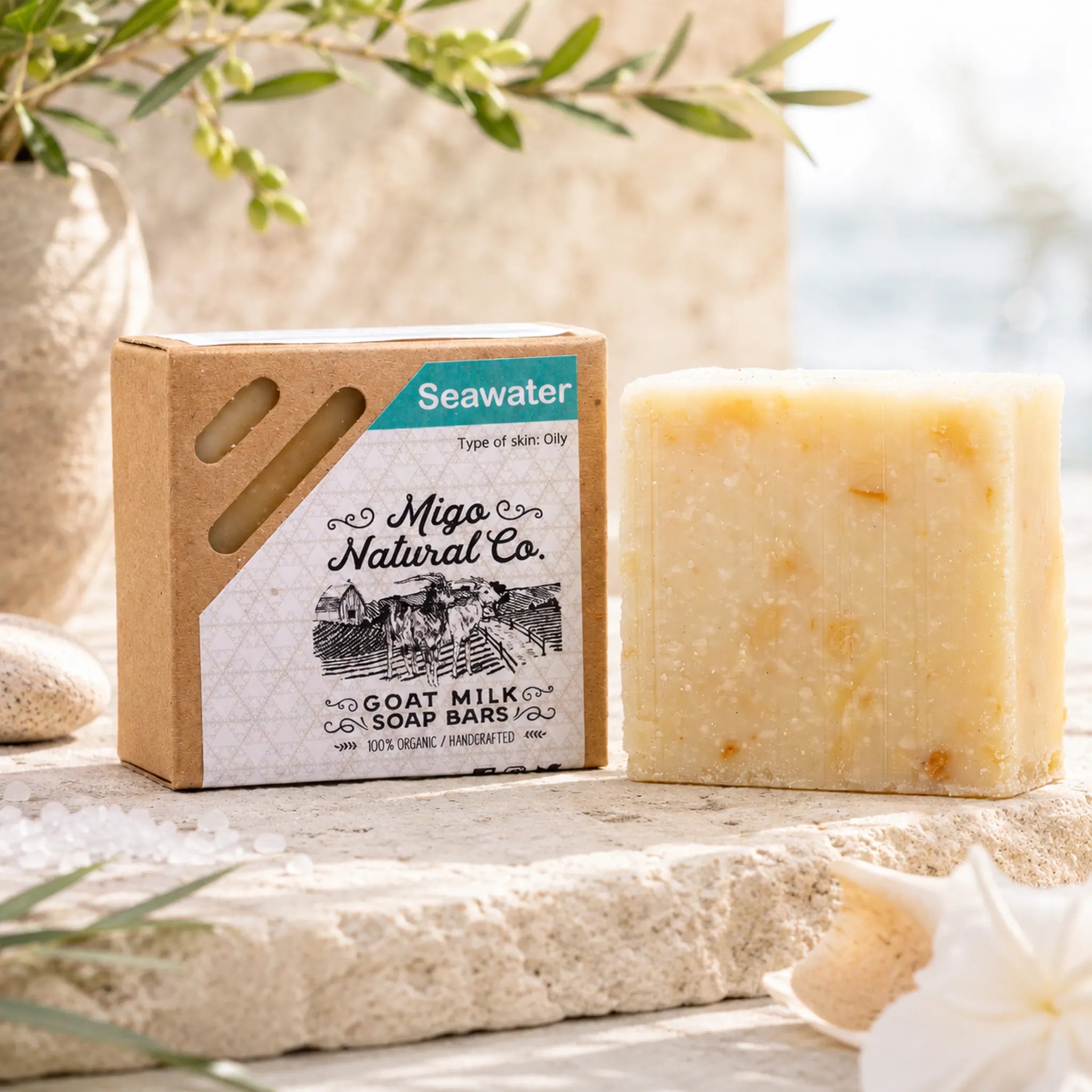 Seawater Goat Milk Soap Bar – Mineral-Rich Body Cleanser for Dry and Rough Skin