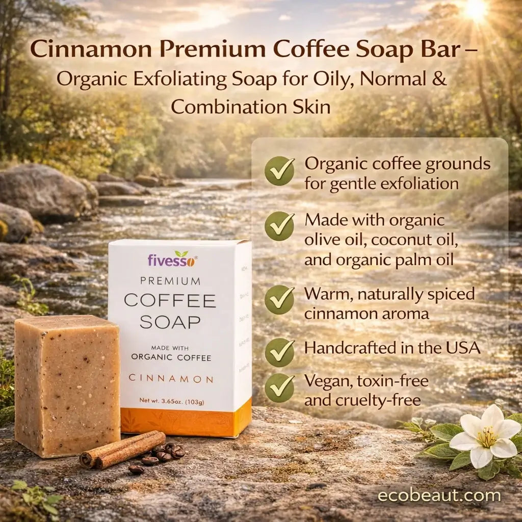 Cinnamon Premium Coffee Soap Bar with packaging on a natural background