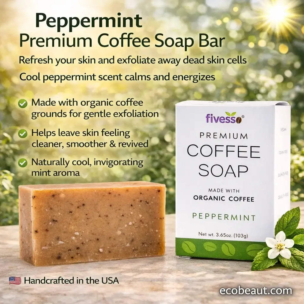 Peppermint Premium Coffee Soap Bar – Organic Exfoliating Soap for Dry, Normal & Combination Skin